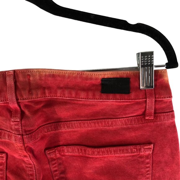 Paige Red Distressed Hoxton Ankle Skinny Jeans Size 30 - Picture 3 of 7